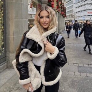 RARE ZARA. Blogger favorite. Faux leather fleece lined coat
